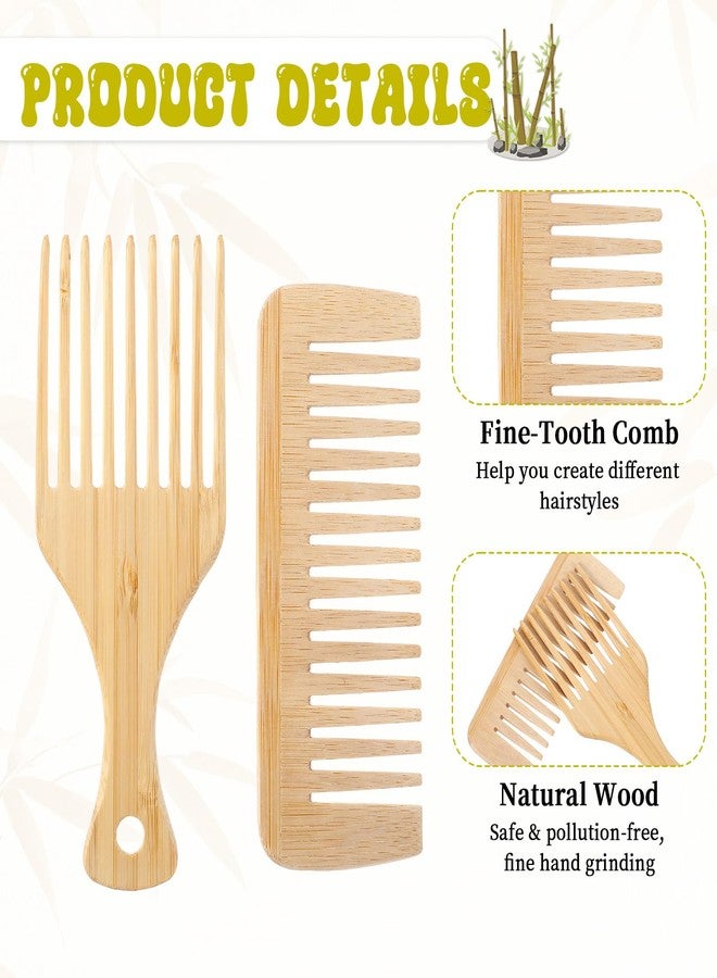 Aeaocvo 2 PCS Wood Hair Pick Wooden Comb Bamboo Wide Tooth Comb, Anti-Static Hair Pick Comb for Curly Hair Detangling & Styling for Men & Women - Image 2